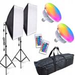Steiner Szett 2 x Led Stúdiólámpa 400W Rgb Softbox 50X70cm Állvány Tok (zestaw 800W 2x400W RGB LED)