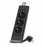 Kobi Hosszabbító Kábel 3 Aljzat 3M Z/u 3x1.5mm 3250W 16A Kapcsoló Töltő 4X Usb (004207)