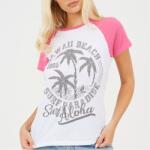 Brave Soul Дамска тениска Brave Soul Womens Contrat Raglan Sleeve T-shirt with Hawaii Graphic - White/Coral