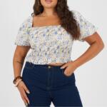 Brave Soul Plus Size Womens Puff Sleeve Top with Ruched and Tie Details. - Blue Floral