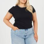 Brave Soul Plus Size Short Sleeve T-shit with Leopard Print Neck and Sleeve Rib - Black/Leopard
