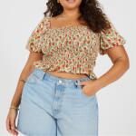 Brave Soul Plus Size Womens Puff Sleeve Top with Ruched and Tie Details. - Red Floral