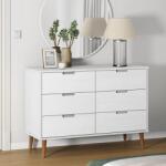 vidaXL Шкаф с чекмеджета MOLDE, бял, 113x40x80 см, борово дърво масив (350508)