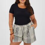 Brave Soul Тениска Brave Soul Plus Size Basic Ribbed Short Sleeve T-shirt - Black
