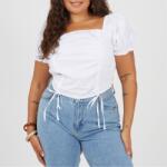 Brave Soul Plus Size Womens Puff Sleeve Top with Ruched and Tie Details. - White
