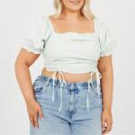 Brave Soul Plus Size Womens Puff Sleeve Top with Ruched and Tie Details. - Mint