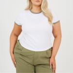 Brave Soul Plus Size Short Sleeve T-shit with Contrast Neck and Sleeve Rib - White/Khaki