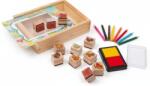  Pecsét Készlet Gyerekeknek Nyomdák Tinta Zsírkréta Fa Doboz 3+ (ZESTAW PIECZĄTEK DLA DZIECI STEMPLE TUSZ)
