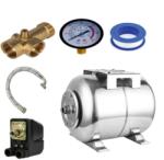 DDT Kit accesorii hidrofor, vas expansiune 24L inox DDT, presostat, manometru, racord 5 cai bronz, furtun racord inox cu cot 60cm (DDT-C2232KIT)