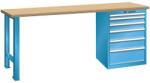 Lista Műhely munkapad LISTA, 1500x700x890 mm, teherbírás 1500 kg, 6 fiók, világoskék