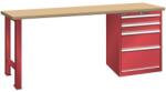 Lista Műhely munkapad LISTA, 1500x700x840 mm, 4 fiók, teherbírás 1500 kg, piros