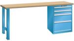 Lista Műhely munkapad LISTA, 1500x700x840 mm, 4 fiók, teherbírás 1500 kg, világoskék
