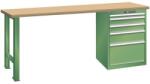 Lista Műhely munkapad LISTA, 1500x700x840 mm, 5 fiók, teherbírás 1500 kg, zöld