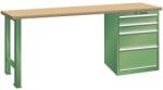 Lista Műhely munkapad LISTA, 1500x700x840 mm, 4 fiók, teherbírás 1500 kg, zöld