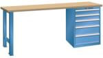 Lista Műhely munkapad LISTA, 1500x700x890 mm, teherbírás 1500 kg, 5 fiók, kék