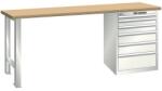 Lista Műhely munkapad LISTA, 1500x700x890 mm, teherbírás 1500 kg, 6 fiók, világosszürke