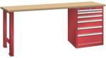 Lista Műhely munkapad LISTA, 1500x700x890 mm, teherbírás 1500 kg, 6 fiók, piros