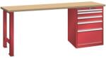 Lista Műhely munkapad LISTA, 1500x700x840 mm, 5 fiók, teherbírás 1500 kg, piros