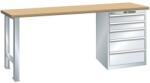 Lista Műhely munkapad LISTA, 1500x700x890 mm, teherbírás 1500 kg, 5 fiók, szürke