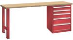 Lista Műhely munkapad LISTA, 1500x700x890 mm, teherbírás 1500 kg, 5 fiók, piros