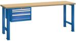Lista Műhely munkapad LISTA, 1500x700x890 mm, teherbírás 600 kg, 3 fiók, rikítókék