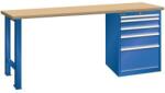 Lista Műhely munkapad LISTA, 1500x700x840 mm, 5 fiók, teherbírás 1500 kg, rikítókék