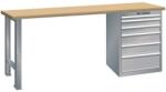Lista Műhely munkapad LISTA, 1500x700x890 mm, teherbírás 1500 kg, 6 fiók, szürke/ezüst