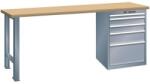 Lista Műhely munkapad LISTA, 1500x700x840 mm, 5 fiók, teherbírás 1500 kg, sötétszürke