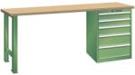 Lista Műhely munkapad LISTA, 1500x700x890 mm, teherbírás 1500 kg, 5 fiók, zöld