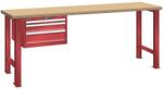 Lista Műhely munkapad LISTA, 1500x700x890 mm, teherbírás 600 kg, 3 fiók, piros