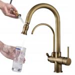 CHDE Háromutas konyhai csaptelep Retro szűrőhöz Sárgaréz Kihúzható kifolyócső (Bateria Kuchenna Trójdrożna)