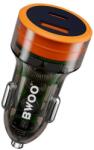 BW00 BWOO BO-CC85, Szivargyújtós töltő, PD QC 38W, 1x USB-A + 1x USB-C, átlátszó (Gyors töltés)