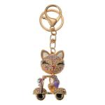 Clayre & Eef Fém kulcstartó motoros cicás, üveggyönggyel