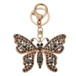 Clayre & Eef Fém kulcstartó fekete pillangós, üveggyönggyel