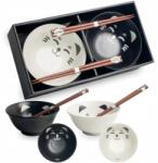 Emro Aziatica Fehér-Fekete Keleti Tál Szett 15cm pálcikákkal Cica mintás Edo J (K 2561)