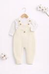 SuperBaby Salopeta bebelusi 2 piese ivoire, tricotata, stil clasic cu bretele