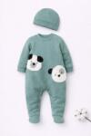 SuperBaby Salopeta bebelusi cu botosei, verde, bumbac, model catei, cu caciulita