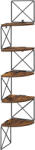Brius Raft de perete pentru colt, cadru otel cu 5 etaje din MDF, 20x20x128cm, maro rustic si negru (EZ-LLS851B01) Raft