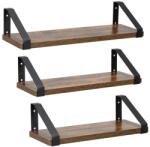 Brius Set 3 rafturi de perete din metal si MDF, 30-35-40x12 cm, negru si maro (HF-0049) Raft