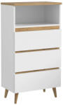 Brius Comoda biblioteca norge 03 cu 3 sertare raft deschis pal, 65x37x119 cm, alb stejar craft (M1-NORGE_REGAL_03_1/1) Raft