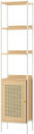 Brius Biblioteca cu 6 etaje, cadru metalic, usa cu efect ratan Boho, 30x40x175 cm, alb si bej (EZ-LLS122W57) Raft
