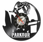  Ceas de perete decorativ, Parkour / Freerunning Urban, realizat din disc de vinil (Vinyl Record), 30 cm, mecanism silențios, negru