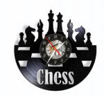  Ceas de perete din disc vinil, Tematică Șah / Chess, Design Retro cu Piese de Șah, Negru