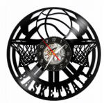  Ceas de perete din disc vinil, Tematică Baschet, Design Minimalist cu Minge de Baschet Stilizată, Negru, 30 cm