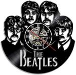  Ceas de perete decorativ realizat din disc de vinil, Model The Beatles, Portrete John Lennon, Paul McCartney, George Harrison, Ringo Starr, Negru, 30 cm