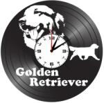  Ceas de perete decorativ realizat din disc de vinil, Model Caine Golden Retriever, Text Personalizat, Negru, 30 cm