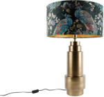 QAZQA Asztali lámpa bronz bársony árnyalattal páva zölddel és arannyal 50 cm - Bruut (108245)