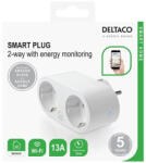 DELTACO SH-P02E Smart Plug hálózati elosztó 2-way with energy monitoring 13A (RR)