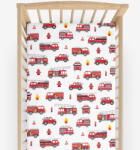 Goldea gyerek körgumis pamut lepedő kiságyba - tűzoltóautók 70 x 140 cm