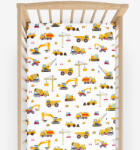 Goldea gyerek körgumis pamut lepedő kiságyba - teherautók és kotrógépek 60 x 120 cm